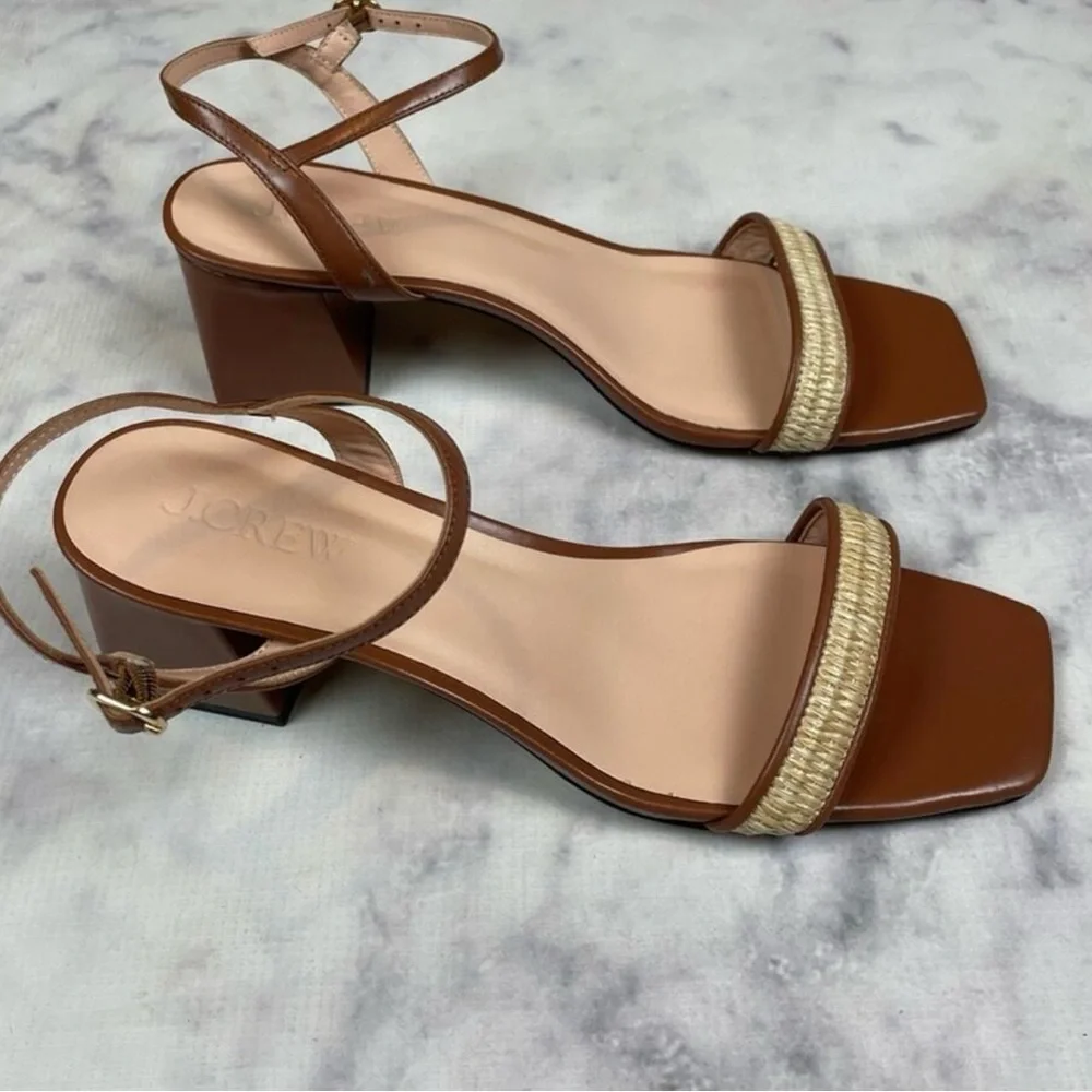 J. Crew Layne Cognac Brown Block Heel Sandal - 10.5 - Picture 3 of 9